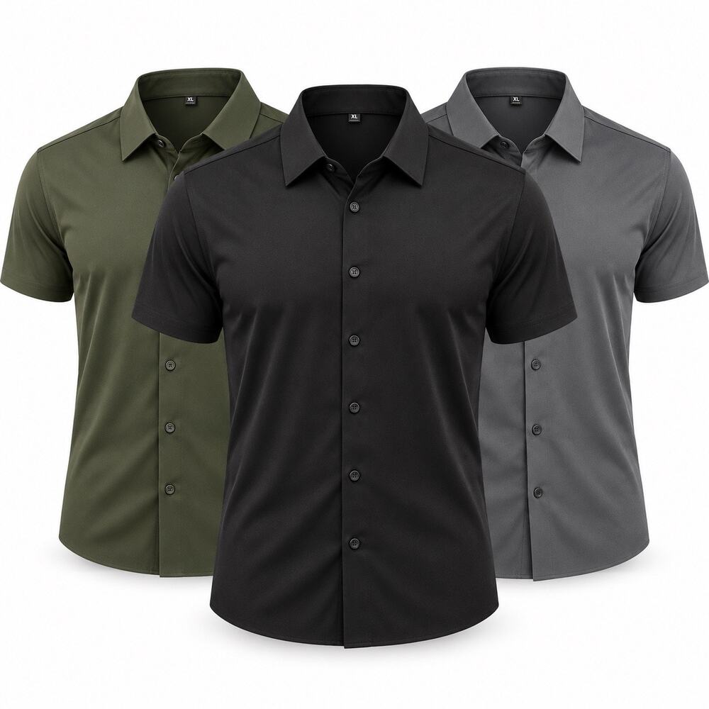 TrueForm Men's XL Muscle Fit Dress Shirts 3 Pack Black Olive Gray Stretch NWT